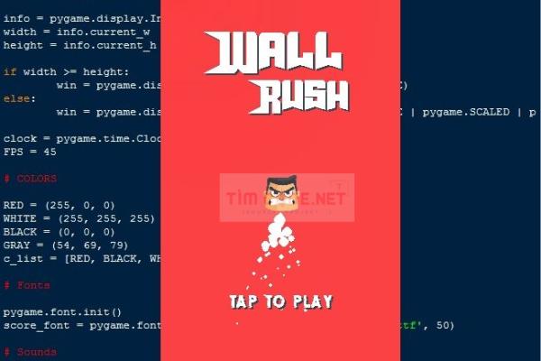 Mã nguồn trò chơi Wall Rush sử dụng Pygame trong Python