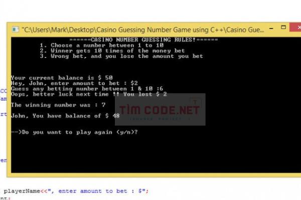 Mã nguồn trò chơi đoán số kiểu Casino sử dụng C++