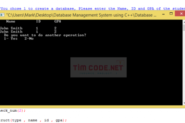 Mã nguồn hệ quản trị cơ sở dữ liệu đơn giản sử dụng C++