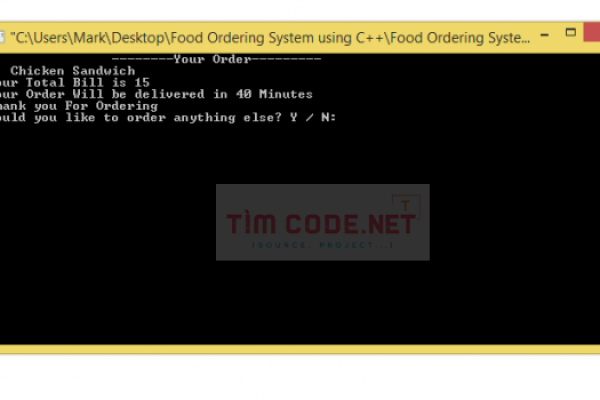 Mã nguồn hệ thống đặt món đơn giản sử dụng C++