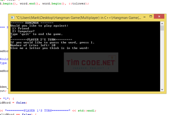Mã nguồn trò chơi Hangman (nhiều người chơi) bằng C++