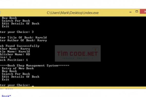 Mã nguồn hệ thống quản lý cửa hàng sách đơn giản sử dụng C++