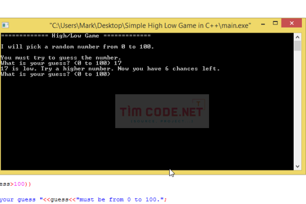 Mã nguồn miễn phí trò chơi High-Low đơn giản bằng C++